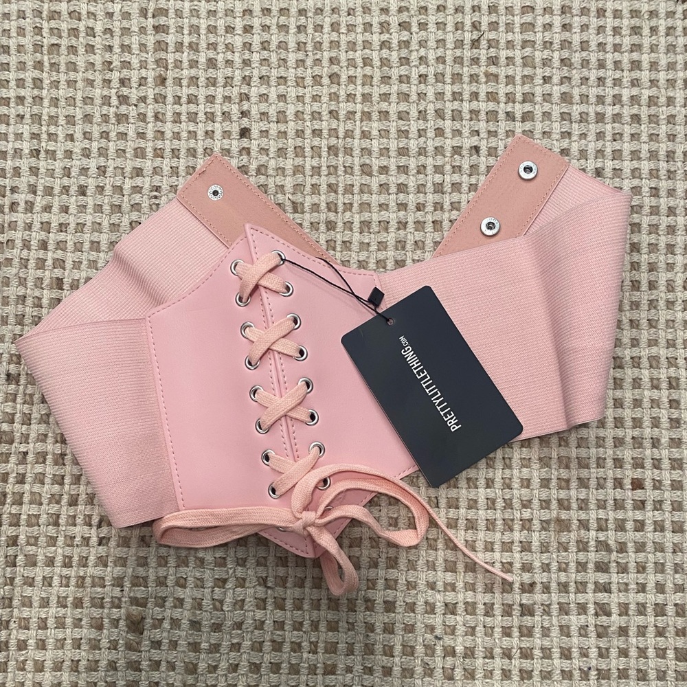 Baby Pink PU Lace up Corset Belt